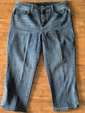 Secrets by David Vered Cropped Jeans Women’s Size 8 Dark Blue Stud Hem Denim